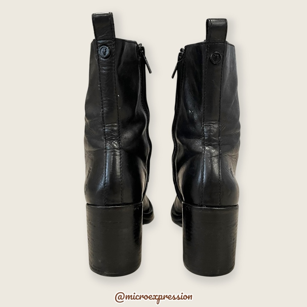 $399 Frye Pia Black Leather Combat Lace Up Moto Goth Block Heel Ankle Bootie - Picture 9 of 15